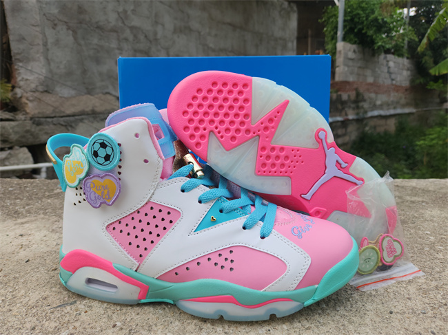 Men's Running Weapon Air Jordan 6 Pink/White/Blue Shoes 081